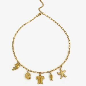 Summer Necklace, Starfish Necklace, Dolphin, Turtle, Charm Necklace, Gold Charm
